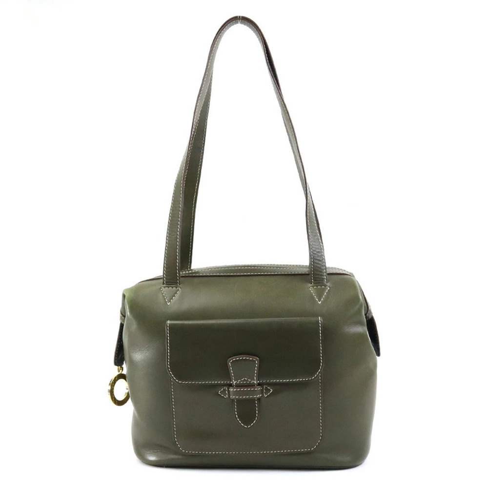 Celine Shoulder Bag Leather Khaki Brown Green Gold